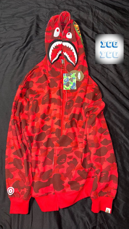 BAPE Red Camo Shark Full Zip Hoodie