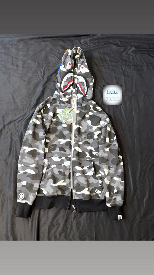 BAPE Gray Camo Glow In The Dark Shark Full Zip Hoodie