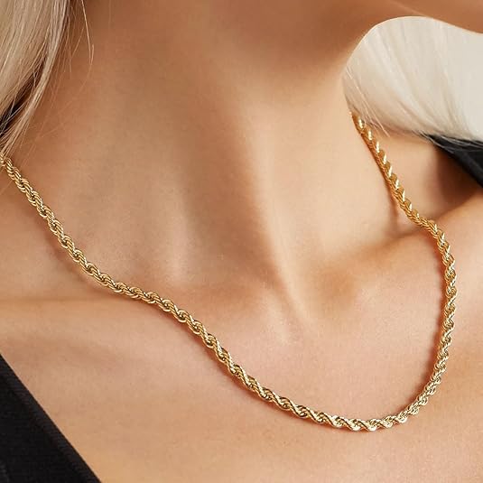 14K SOLID Yellow Gold Diamond Cut Rope Chain Necklace