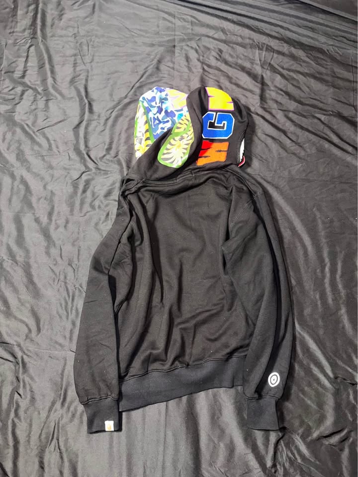 BAPE Double Hooded Black Blue Camo Shark Full Zip Hoodie