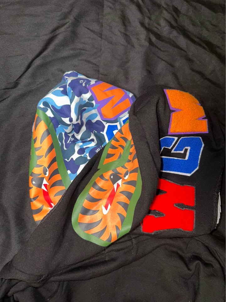 BAPE Double Hooded Black Blue Camo Shark Full Zip Hoodie