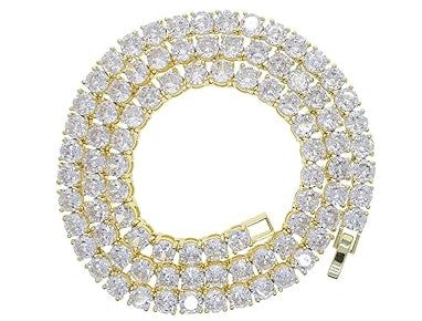 Chain 14K Gold Over S925 Necklace with Single-Row Lab Simulated Diamonds Tennis Necklace