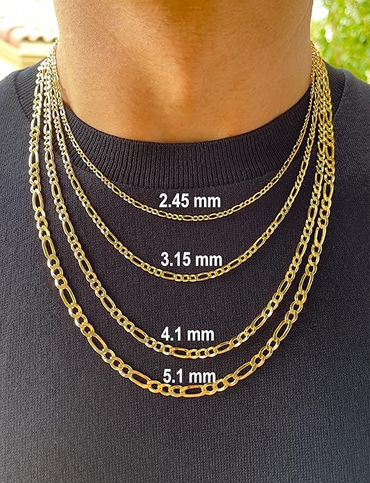 14K Solid Yellow Gold Figaro Chain 5.1mm Diamond Cut Cuban Link Necklace 20"