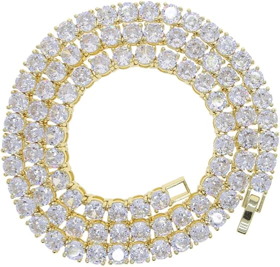 14K Gold Over S925 Necklace with Single-Row Lab Simulated Diamonds Tennis Chain