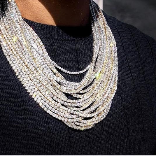 14K Gold Over S925 Necklace with Single-Row Lab Simulated Diamonds Tennis Chain