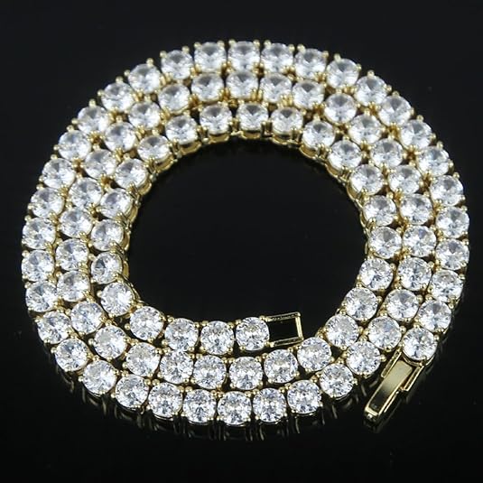 14K Gold Over S925 Necklace with Single-Row Lab Simulated Diamonds Tennis Chain