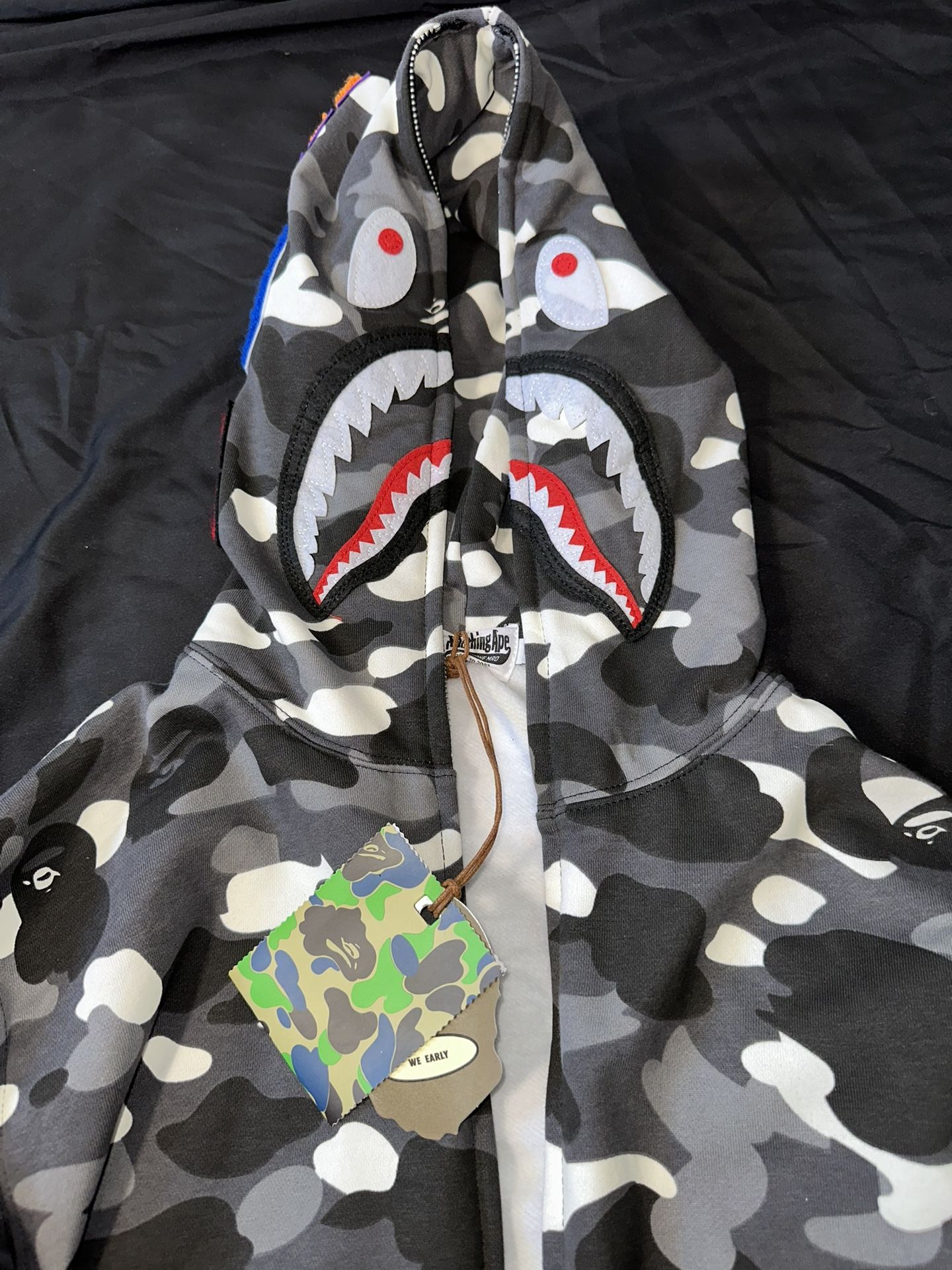 BAPE Gray Camo Glow In The Dark Shark Full Zip Hoodie