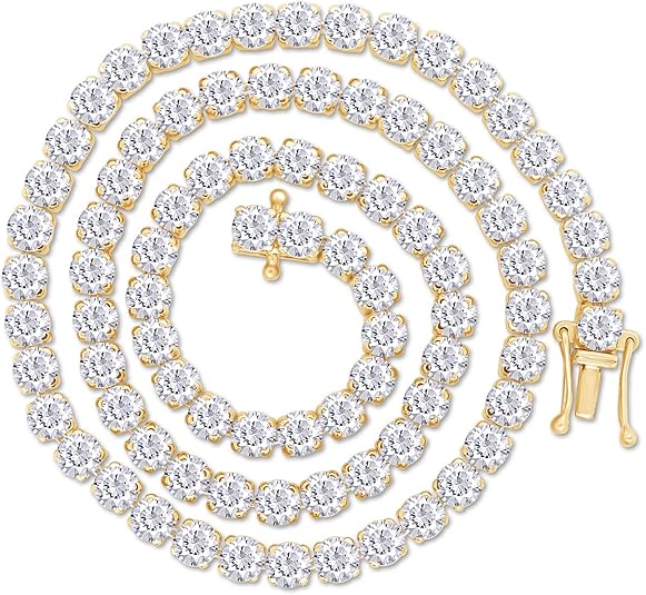 18k Gold Iced Out Cluster Tennis Chain Necklace (Lab Simulated Diamonds)