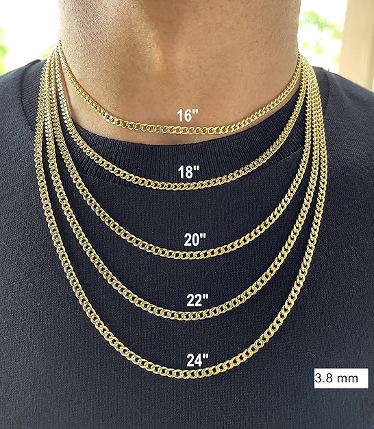 14K Solid Yellow Gold 3.8mm Diamond Cut Concave Cuban Curb Chain Necklace 20"