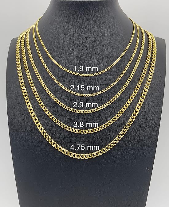 14K Solid Yellow Gold 3.8mm Diamond Cut Concave Cuban Curb Chain Necklace 20"