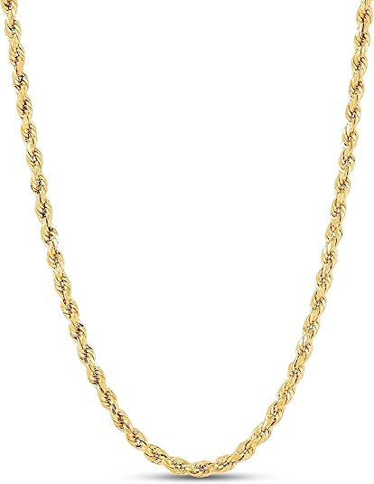 14K SOLID Yellow Gold Diamond Cut Rope Chain Necklace