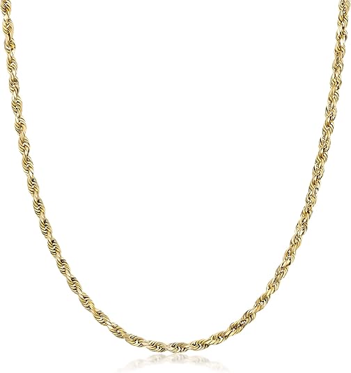 14K SOLID Yellow Gold Diamond Cut Rope Chain Necklace