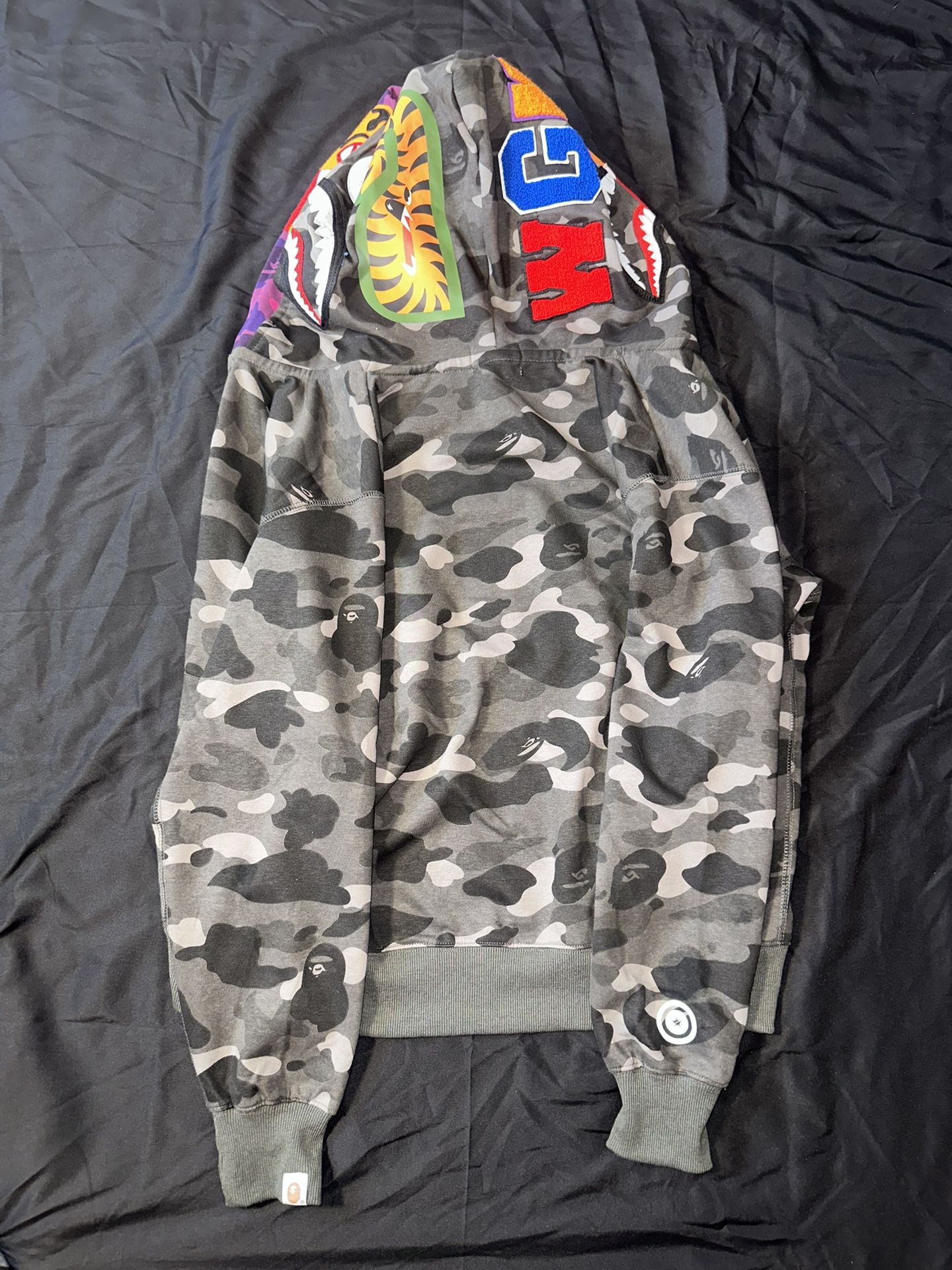 BAPE Double Hooded Tiger Black Purple Camo Shark Full Zip Hoodie