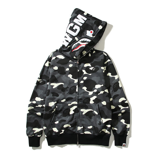 BAPE Gray Camo Glow In The Dark Shark Full Zip Hoodie