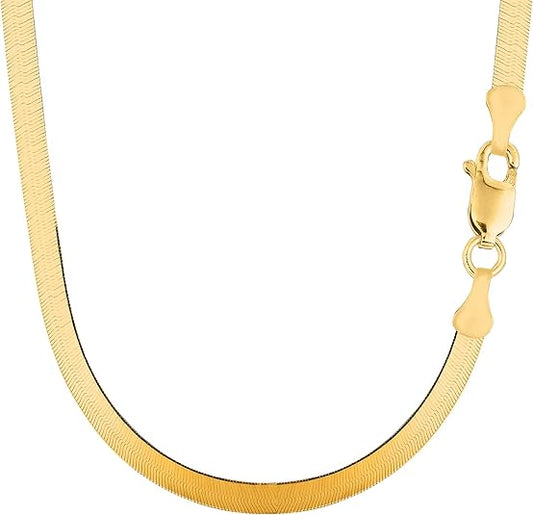 14k Solid Yellow Gold 5 MM Shiny Imperial Herringbone Chain Necklace UNISEX