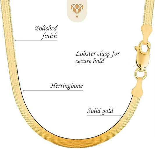 14k Solid Yellow Gold 5 MM Shiny Imperial Herringbone Chain Necklace UNISEX