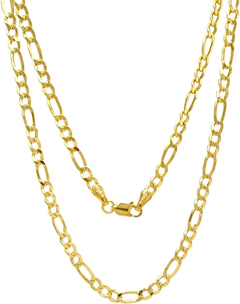 14K Solid Yellow Gold Figaro Chain 5.1mm Diamond Cut Cuban Link Necklace 20"