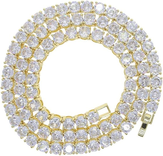 14K Gold Over S925 Necklace with Single-Row Lab Simulated Diamonds Tennis Chain