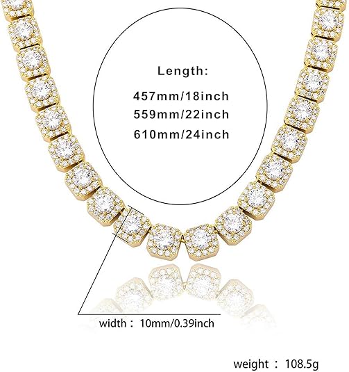 18k Gold Iced Out Cluster Tennis Chain Necklace (Lab Simulated Diamonds)
