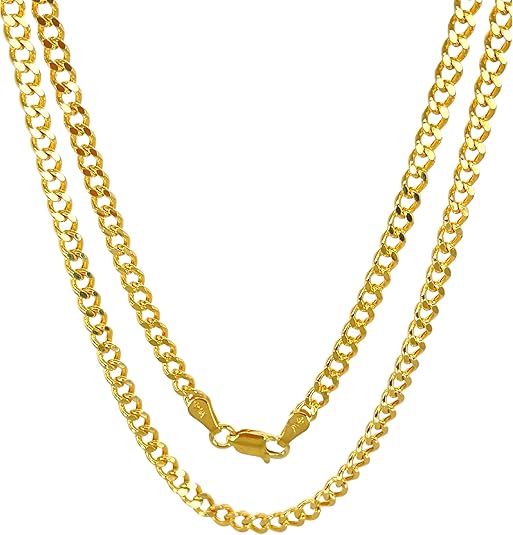 14K Solid Yellow Gold 3.8mm Diamond Cut Concave Cuban Curb Chain Necklace 20"