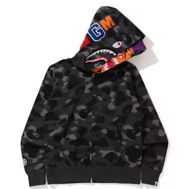 BAPE Double Hooded Tiger Black Purple Camo Shark Full Zip Hoodie